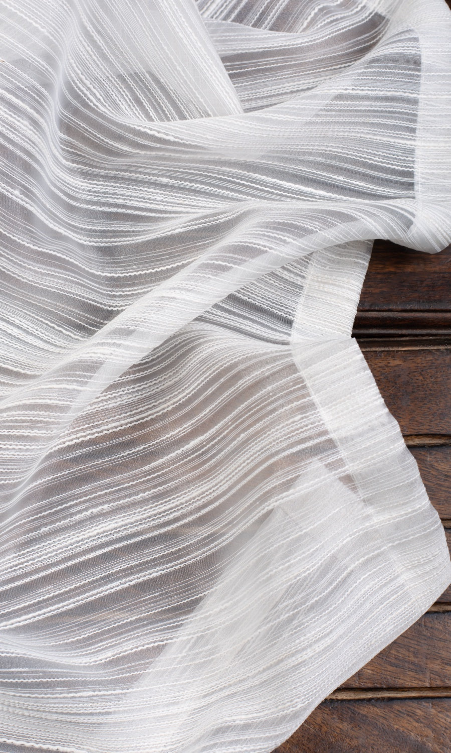 Striped Sheer Home Textile Fabric Material Sample (White)