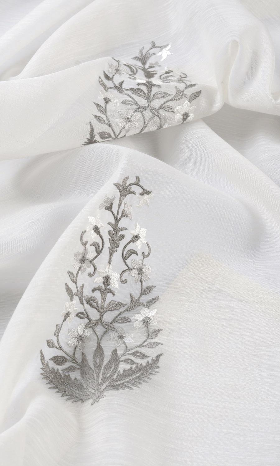 Sheer Floral Paisley Fabric Material By the Yard (White/ Gray)