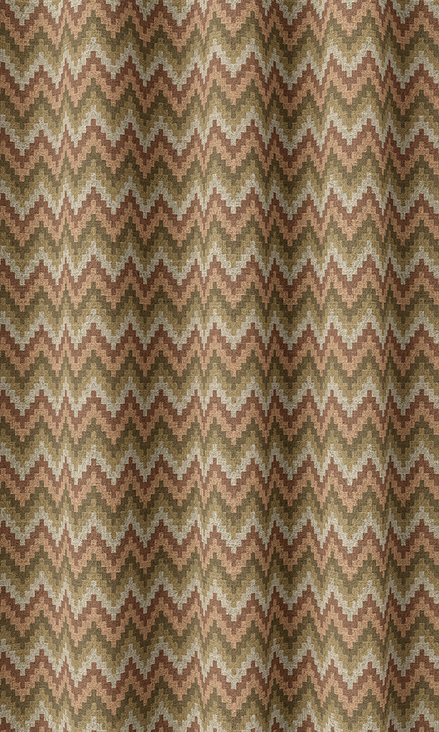 Chevron Patterned Home Textile Fabric Material By the Metre (Green/ Salmon Pink)