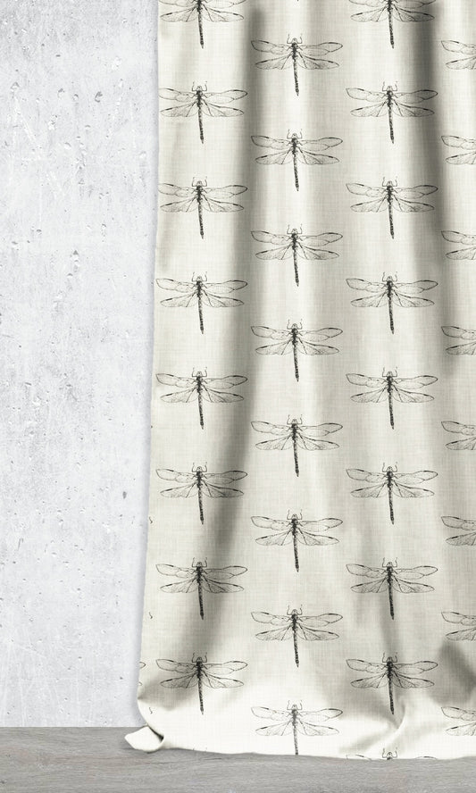 Dragonfly Print Drapery (Black/ White)