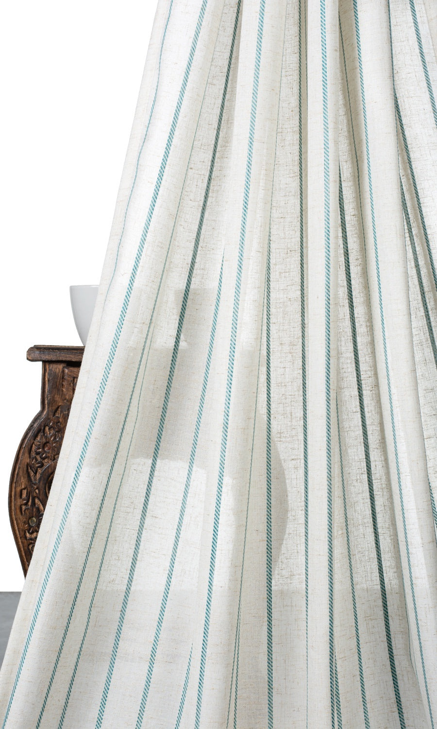 Striped Sheer Home Décor Fabric By the Yard (White/ Turquoise Blue)