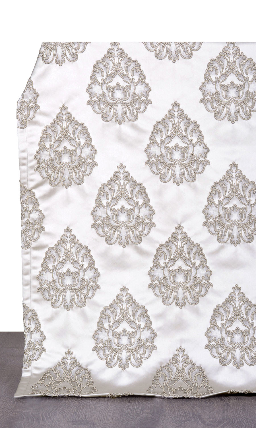 Damask Textured Window Treatments Fabric By the Yard (Off White/ Black)