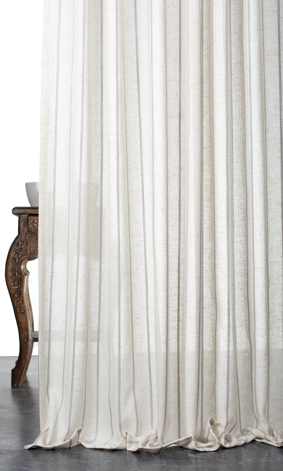 Striped Sheer Home Décor Fabric By the Yard (Warm White/ Gray)
