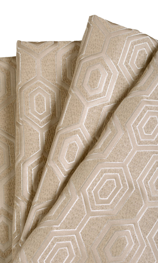 Jacquard Honeycomb Patterned Home Décor Fabric By the Yard (Beige)
