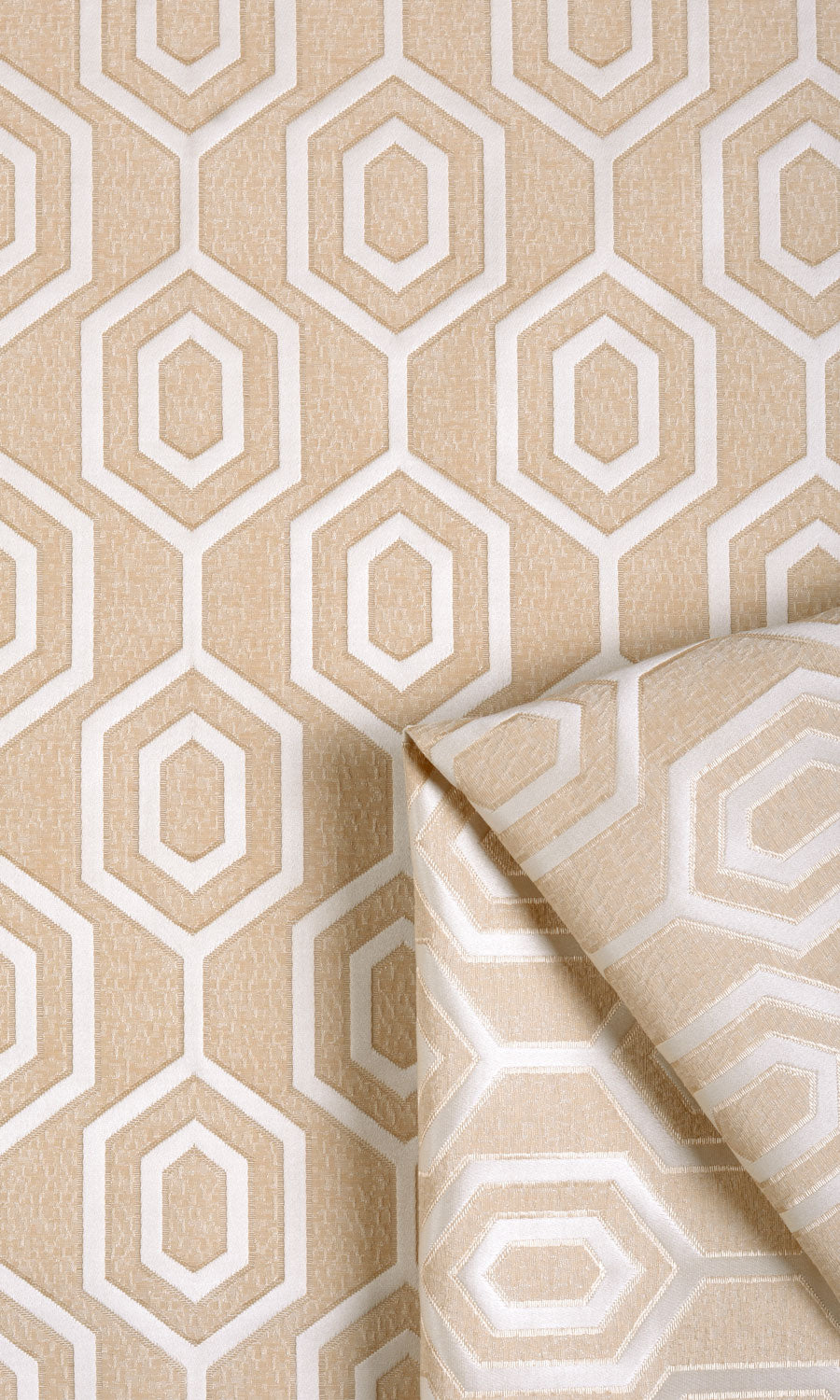 Honeycomb Patterned Home Textile Fabric Material Sample (Sand Beige/ White)