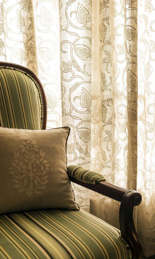 Floral Embroidered Linen Home Textile Fabric Material Sample (Brown)