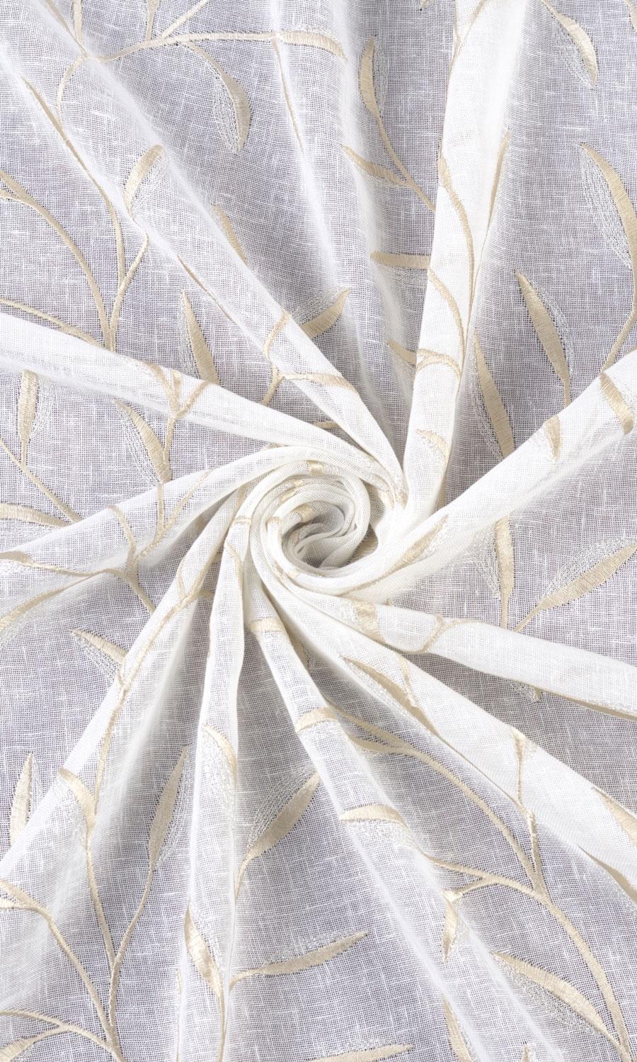 Sheer Floral Embroidered Fabric Material By the Yard (White/ Beige)