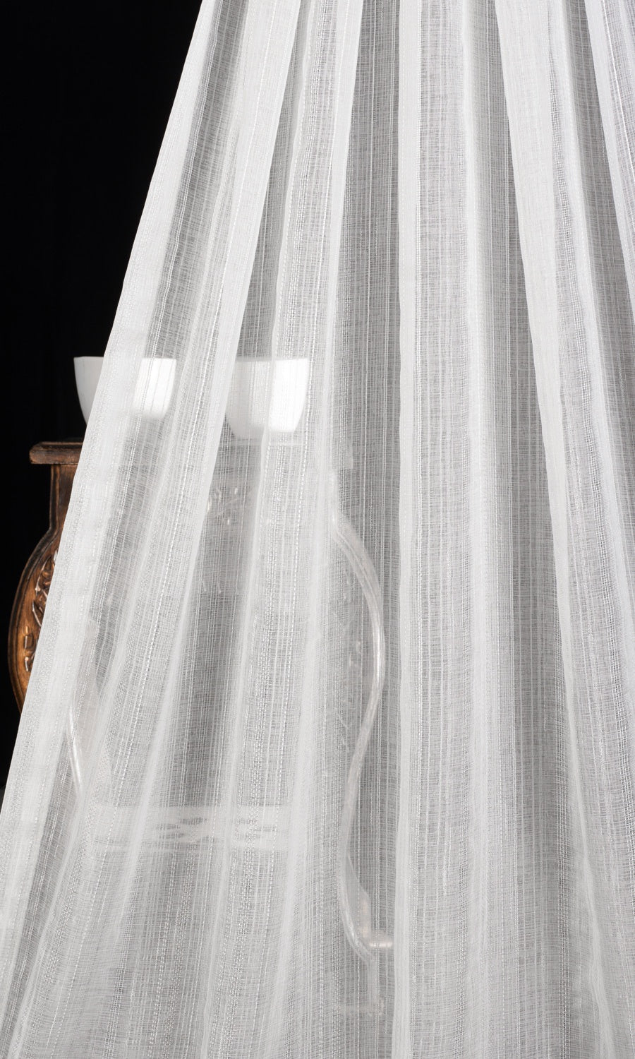 Textured Striped Sheer Home Textile Fabric Material By the Yard (White)