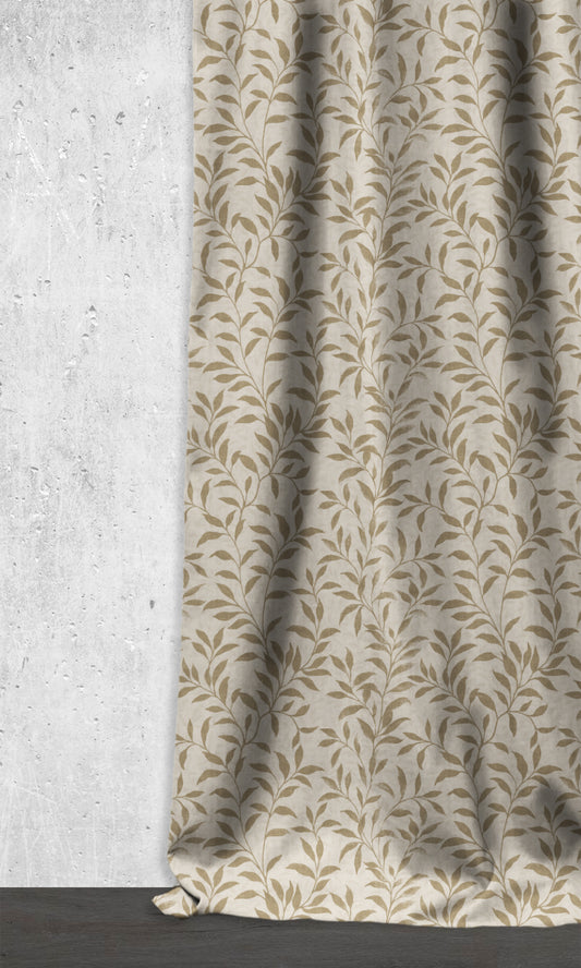 Dimout Floral Home Décor Fabric By the Yard (Eggshell White/ Brown)