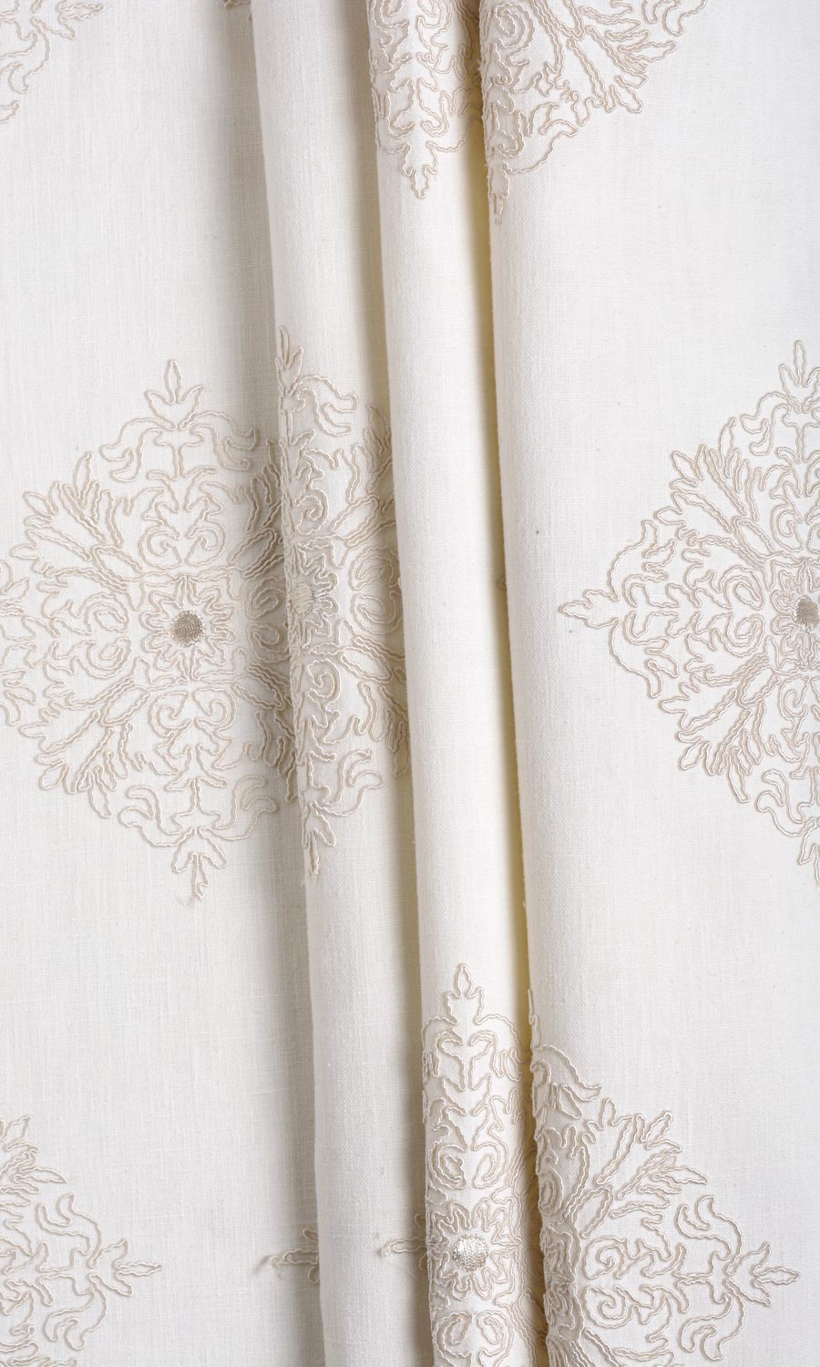 Poly-Linen Embroidered Fabric Material By the Yard (White/ Cream)