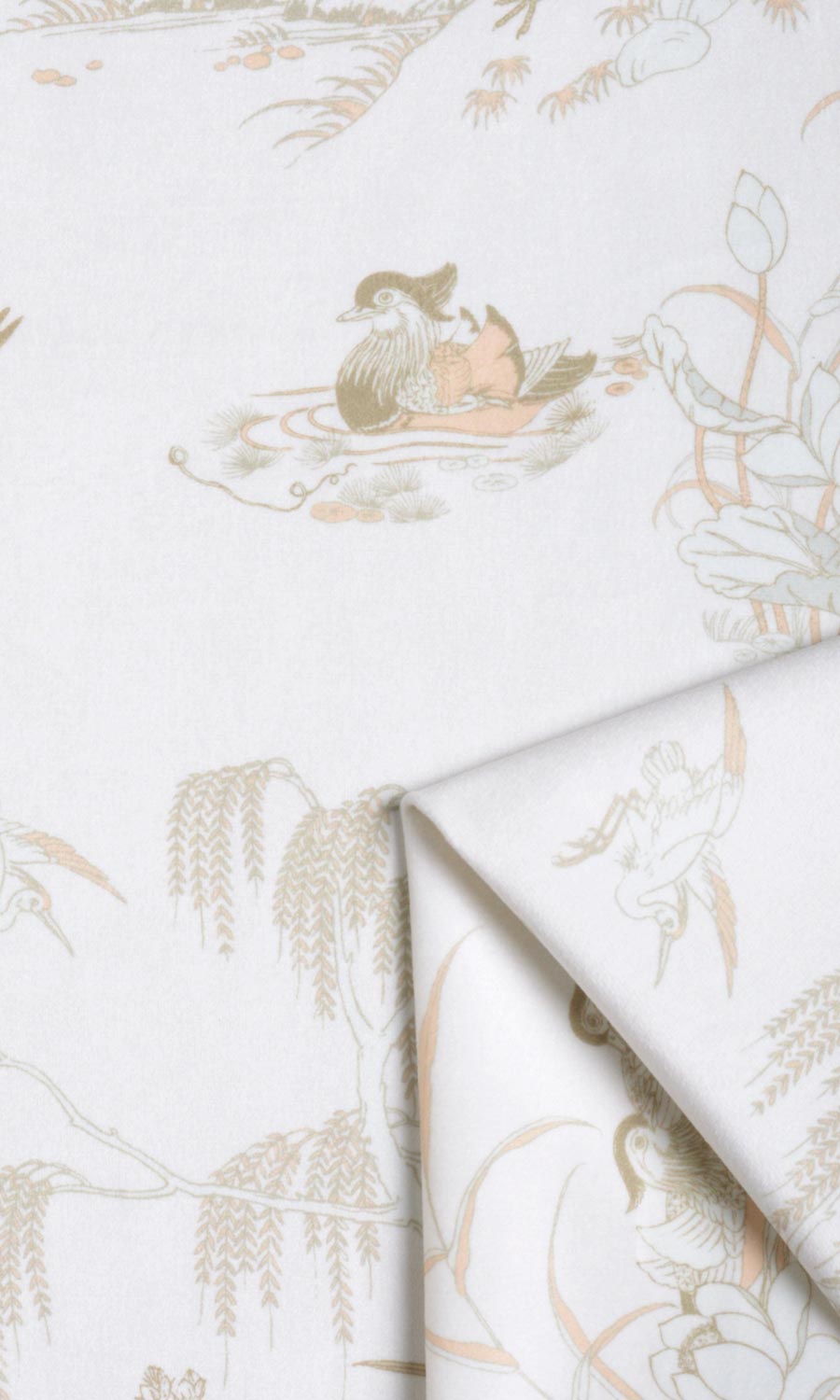 Chinoiserie Toile Velvet Fabric Material By the Yard (White/ Ivory)