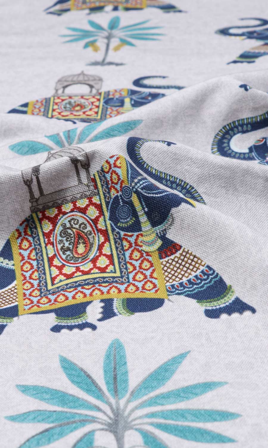 Printed Cotton Window Treatments Fabric By the Yard (Grey/ Blue)