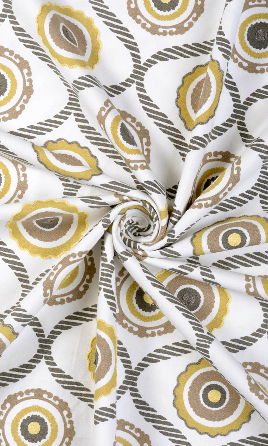 Printed Cotton Fabric Material By the Yard (Ocher Yellow/ Gray/ Brown)