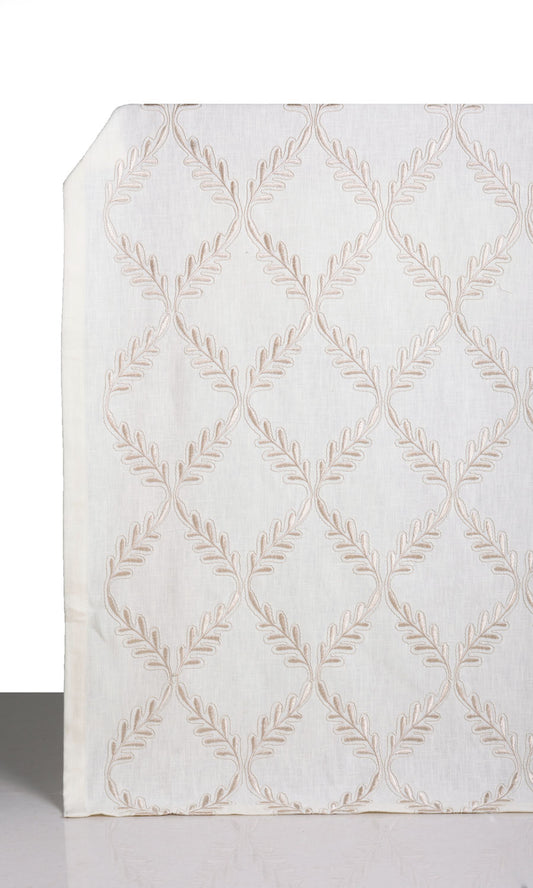 Poly-Linen Embroidered Home Décor Fabric By the Yard (White/ Cream)