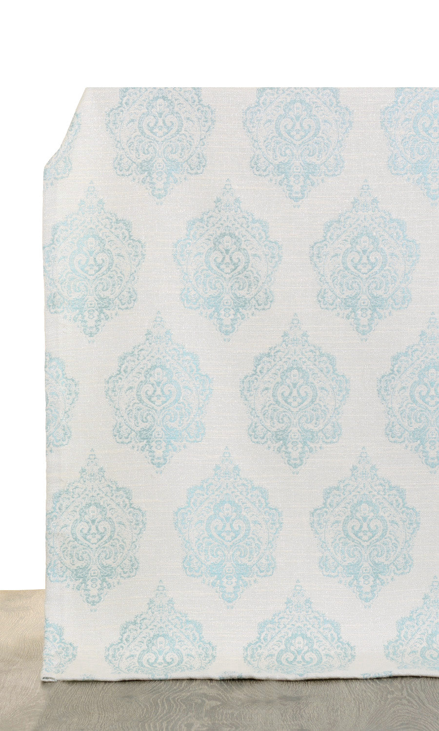 Damask Poly-Cotton Window Treatments Fabric By the Yard (White/ Blue)