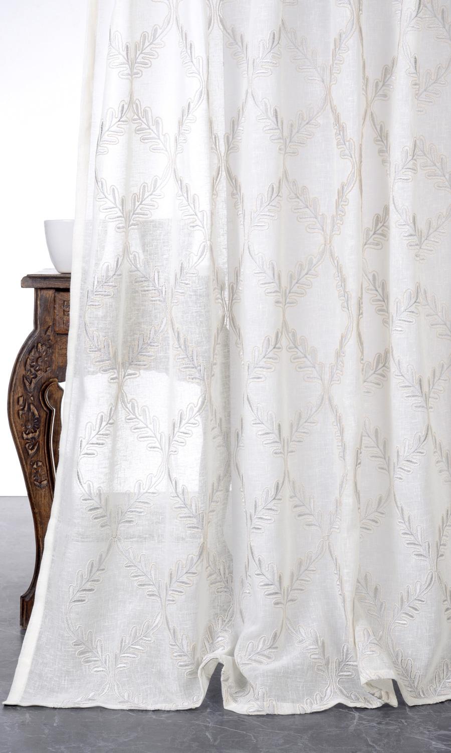 Sheer Floral Embroidered Home Décor Fabric By the Yard (White/ Cream)