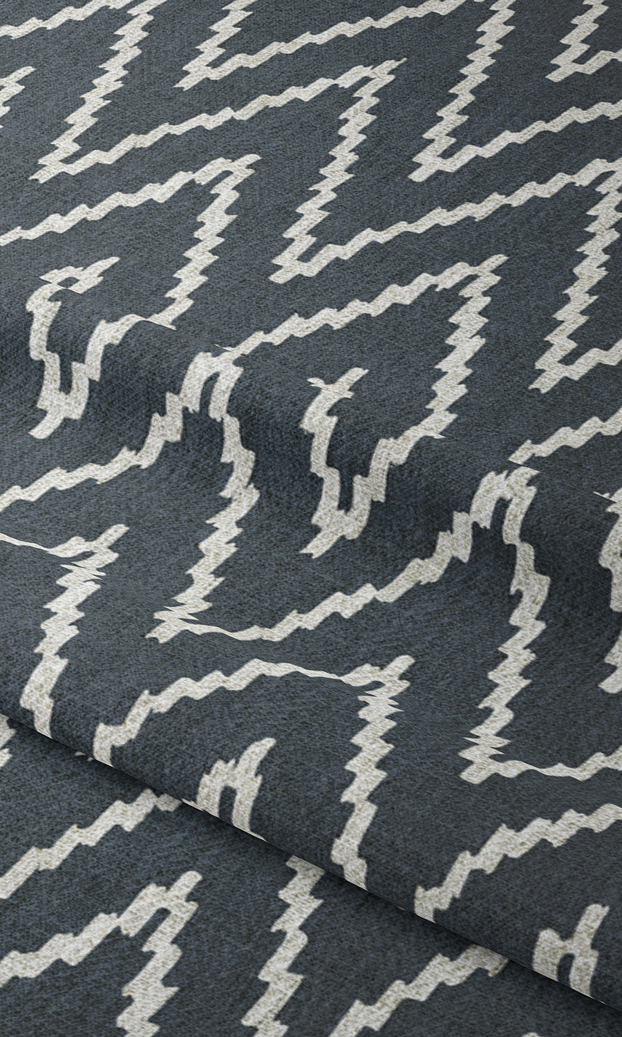 Chevron Print Window Treatments Fabric By the Metre (Petrol Blue/ White)