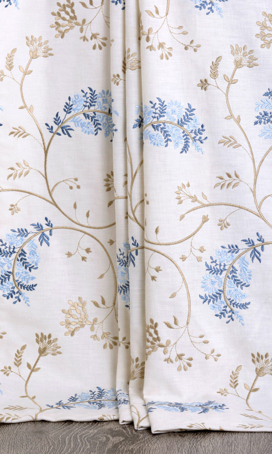 Floral Embroidery Drapes (Brown/ Blue/ White)