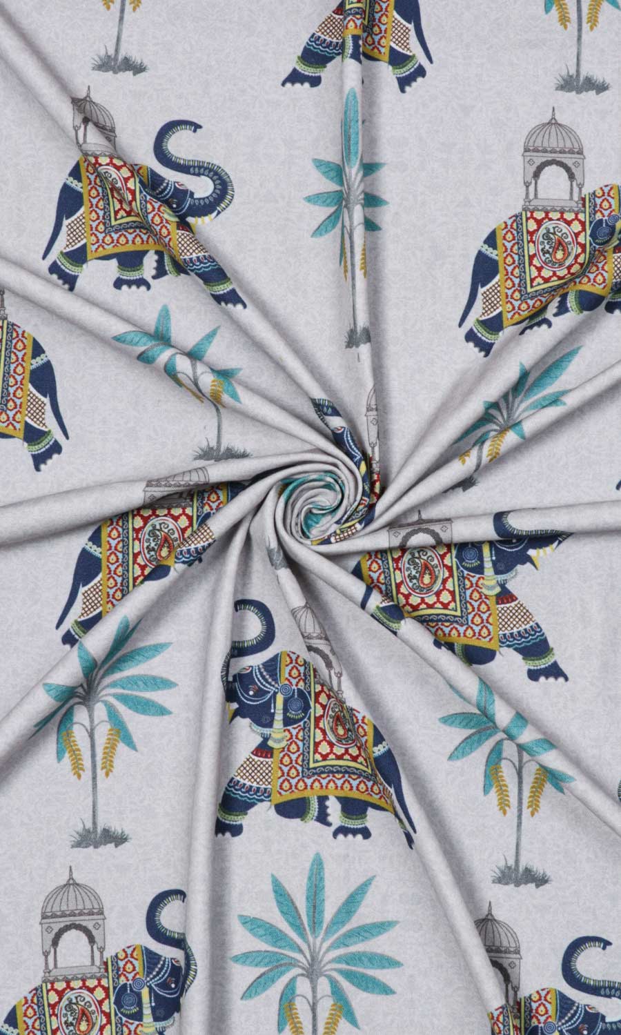 Printed Cotton Fabric By the Yard for Curtains & Drapes (Grey/ Blue)