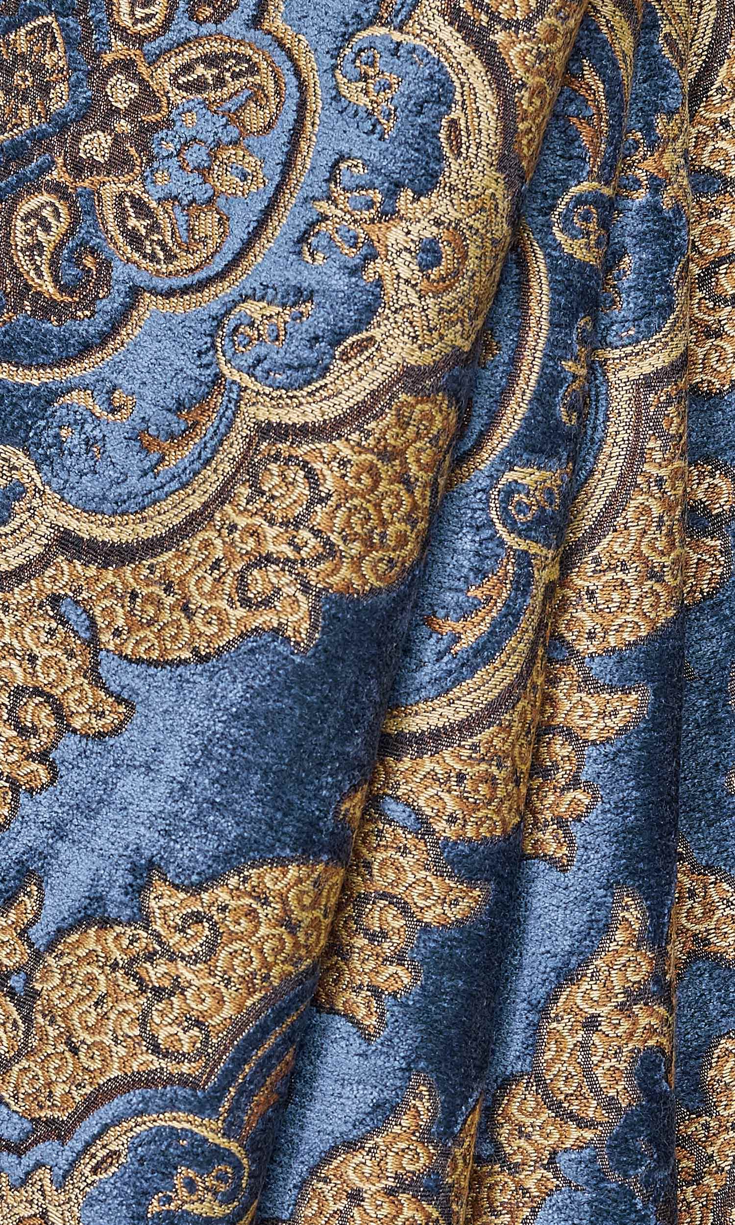 Damask Velvet Window Treatments Fabric Sample (Beige/ Brown/ Blue)