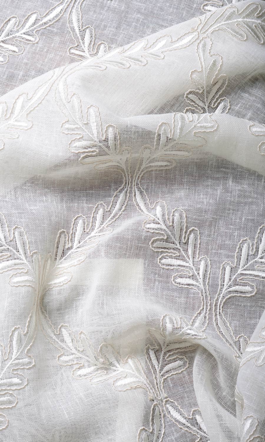 Sheer Floral Embroidery Home Textile Fabric Material By the Yard (White/ Cream)