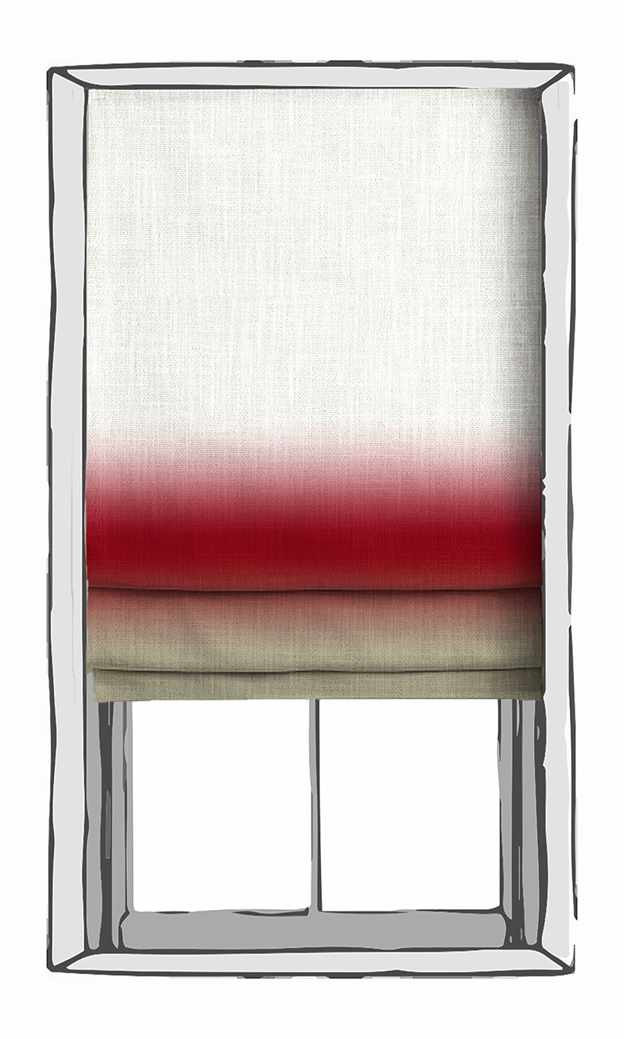 3-Tone Ombre Window Treatments Fabric By the Yard (Red/ Stone Grey)