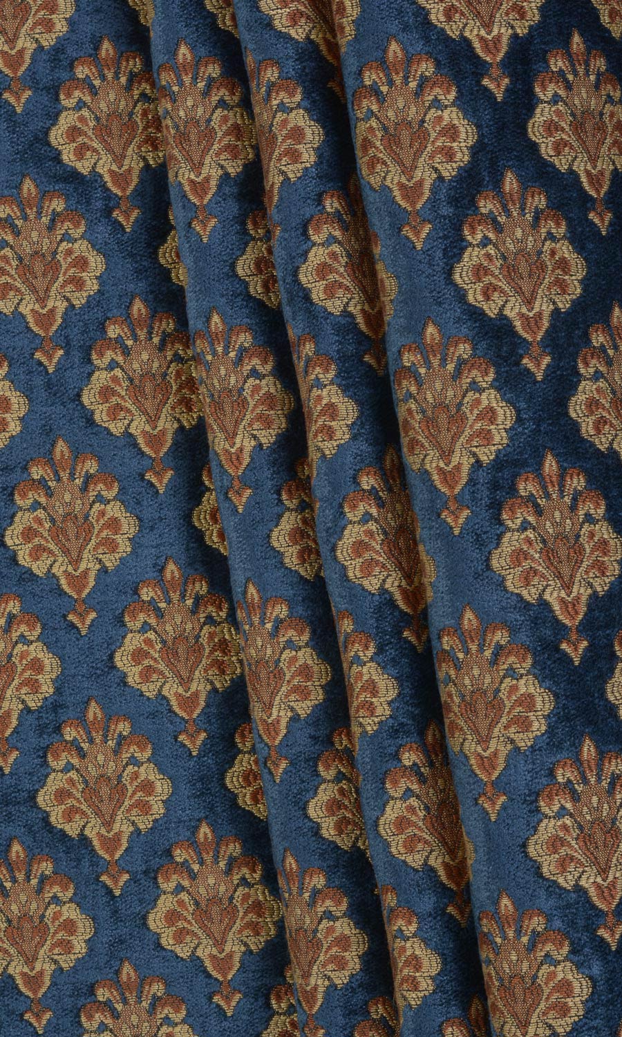 Velvet Fabric Material By the Yard (Navy Blue and Gold)