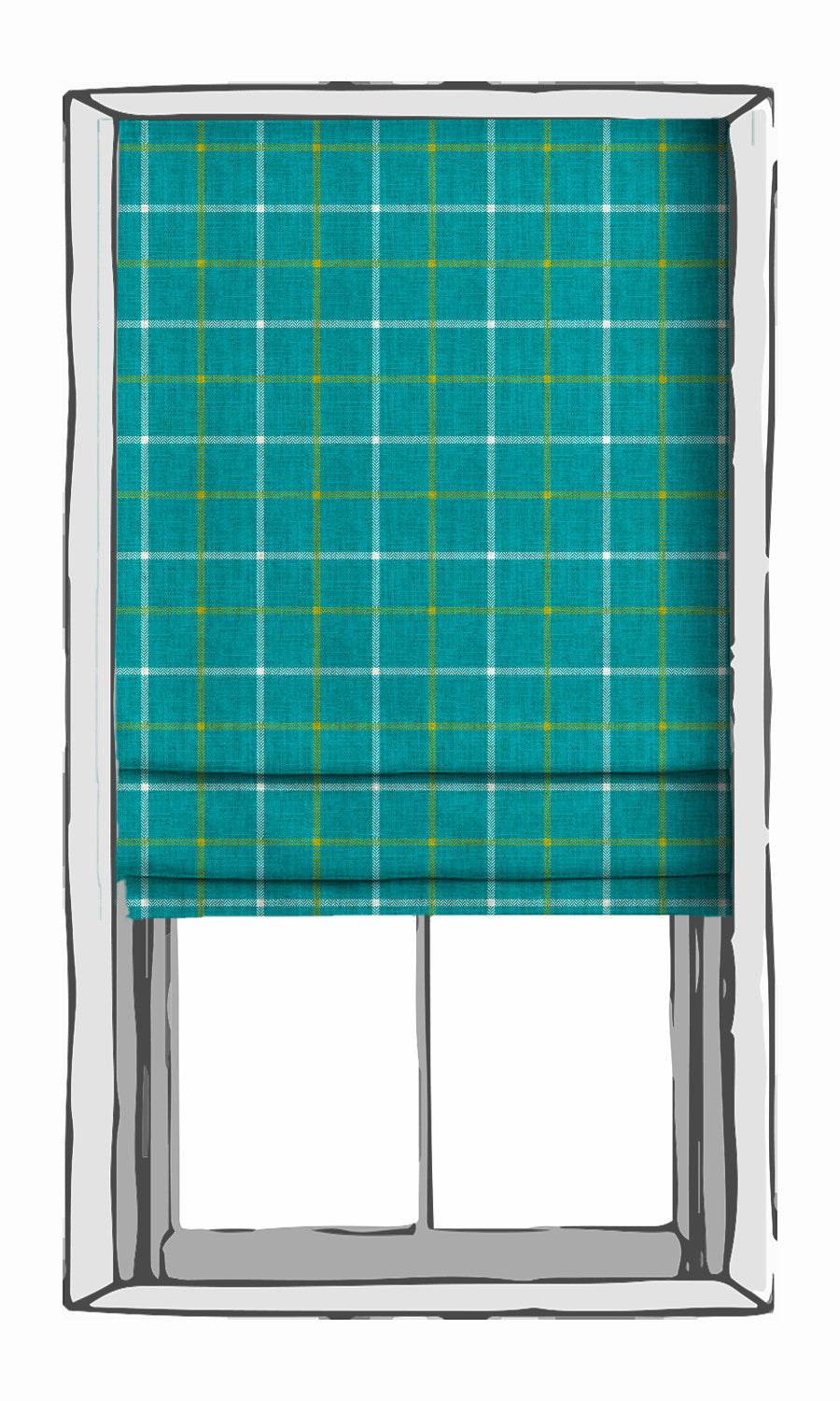 Modern Check Print Window Treatments Fabric By the Yard (Turquoise Blue)