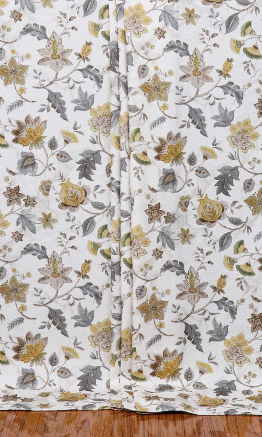 Floral Cotton Window Treatments Fabric By the Yard (Grey/ Yellow)