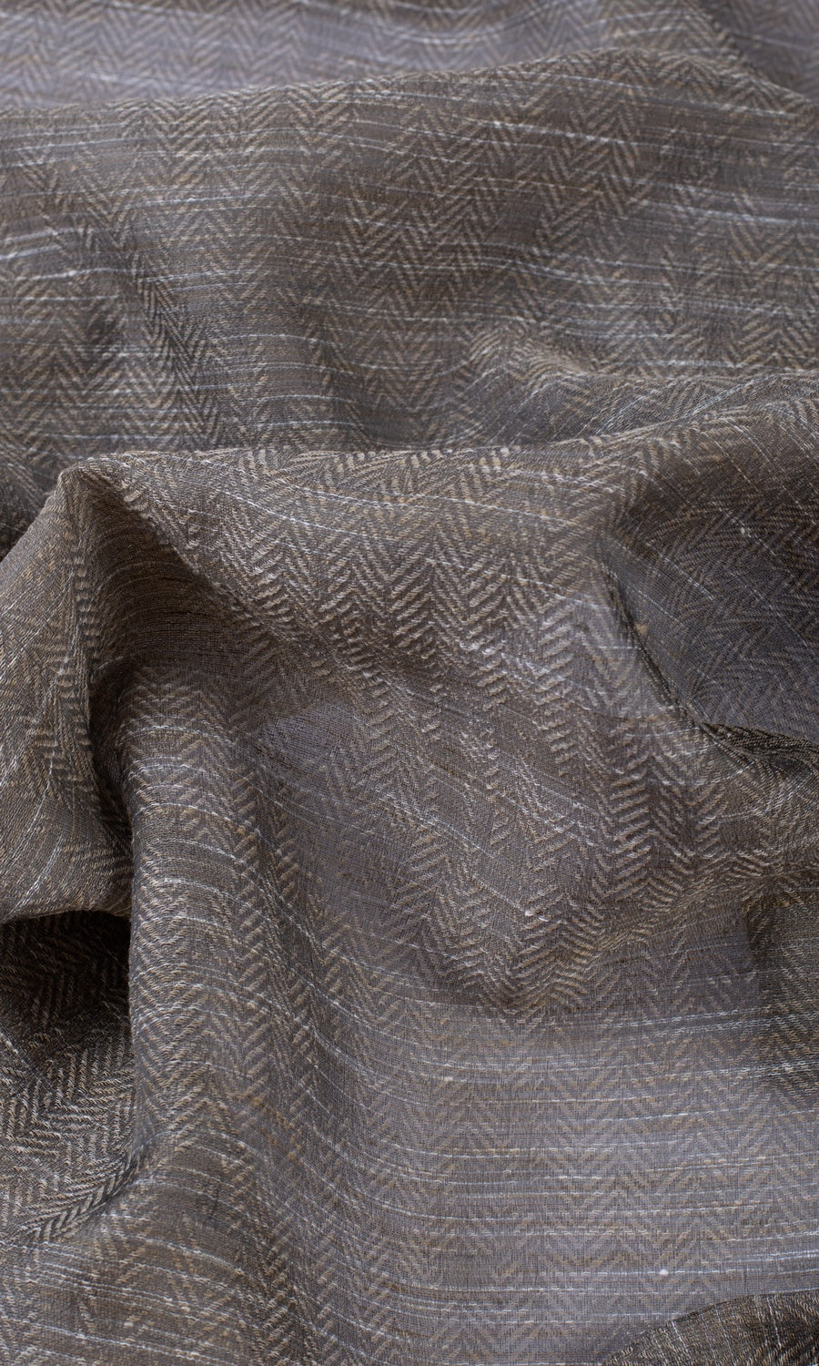 Herringbone Sheer Fabric By the Yard for Curtains & Drapes (Grey/ Coffee Brown)