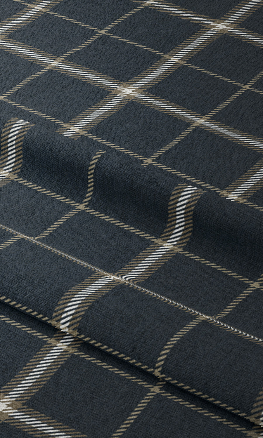Checkered Window Treatments Fabric By the Yard (Navy Blue/ Brown)