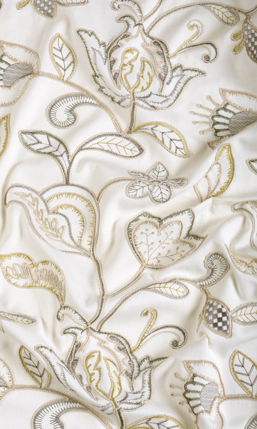 Embroidered Fabric Sample for Curtains & Drapes (Beige/ Gray/ Green/ White)