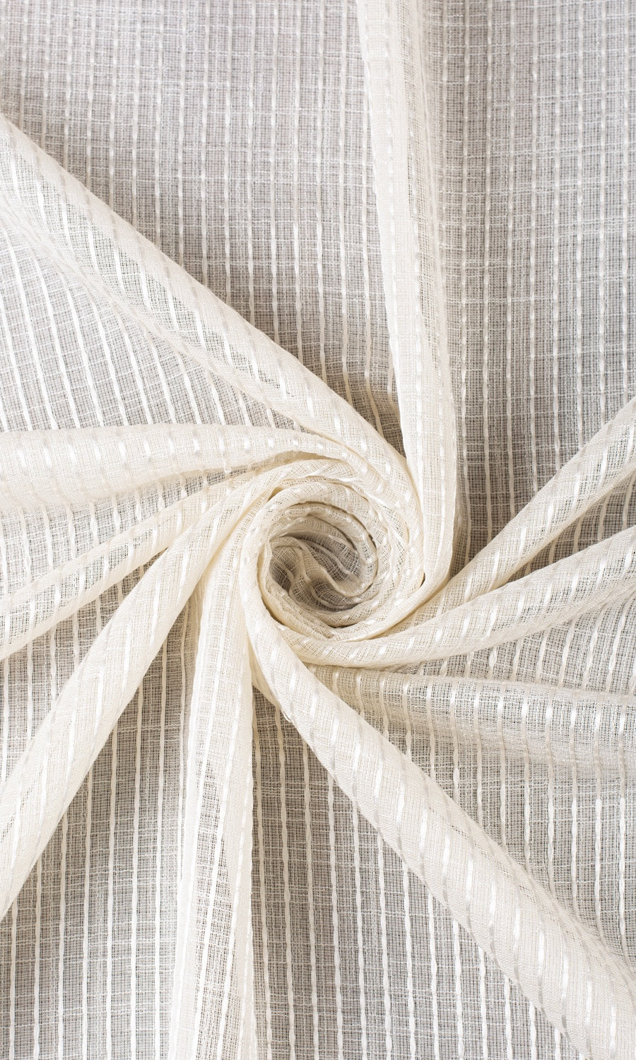 Embroidered Striped Sheer Free Fabric Material Sample (Creamy Beige)