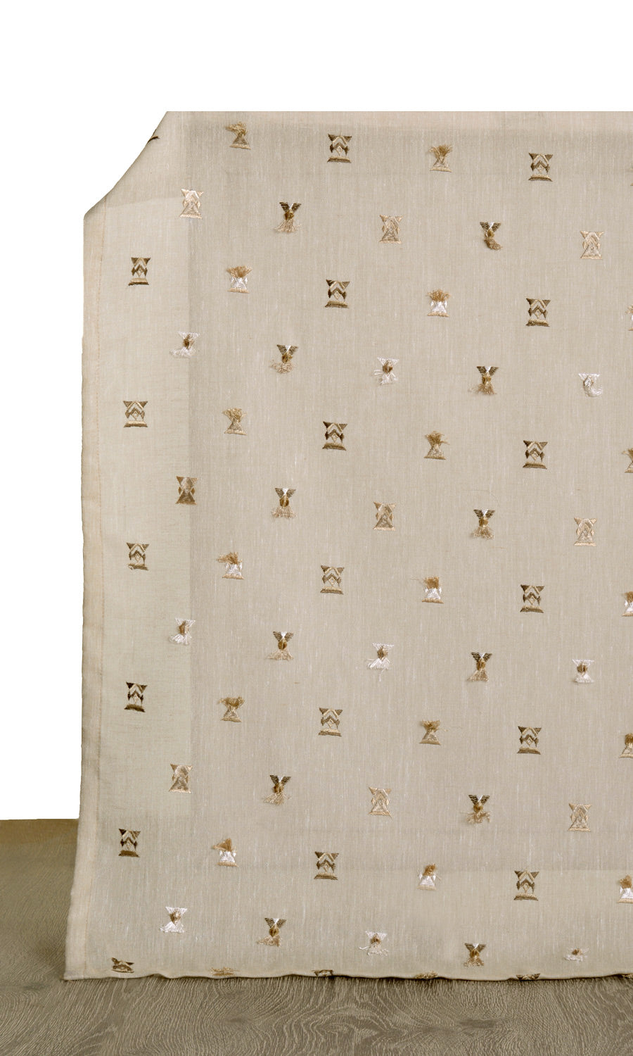 Embroidered Semi-Sheer Window Treatments Fabric By the Yard (Beige/ Brown)