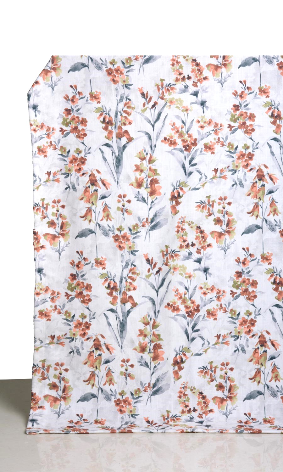 Floral Print Window Treatments Fabric By the Yard (Orange/ Grey)