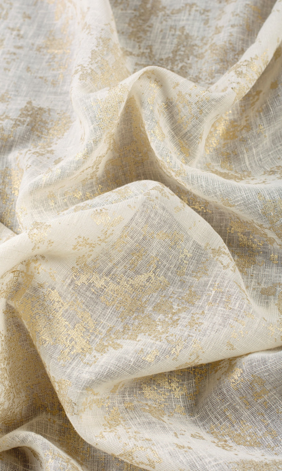 Metallic Print Semi-Sheer Fabric By the Yard for Curtains & Drapes (White/ Golden)