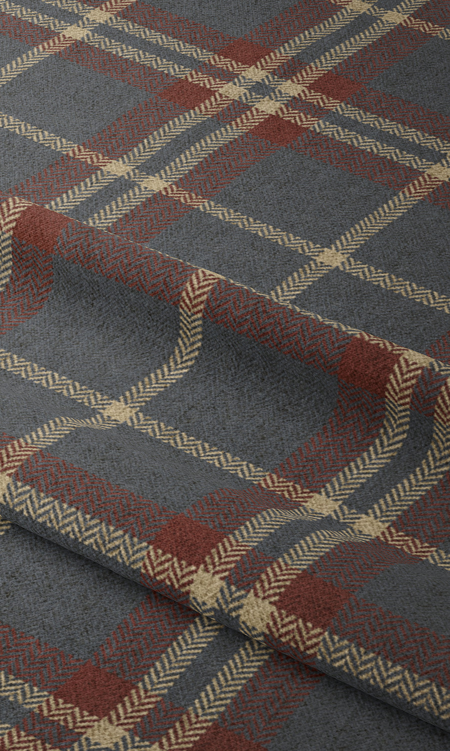 Checkered Free Fabric Material Sample (Grey/ Red/ Beige)