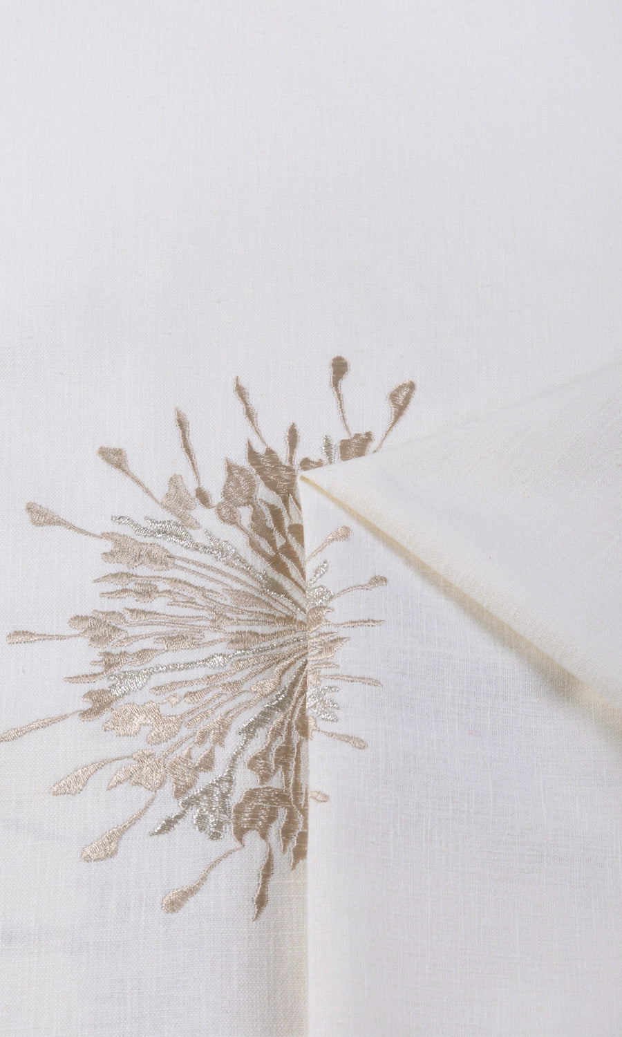 Sunburst Embroidered Window Treatments Fabric By the Yard (White & Pale Beige)