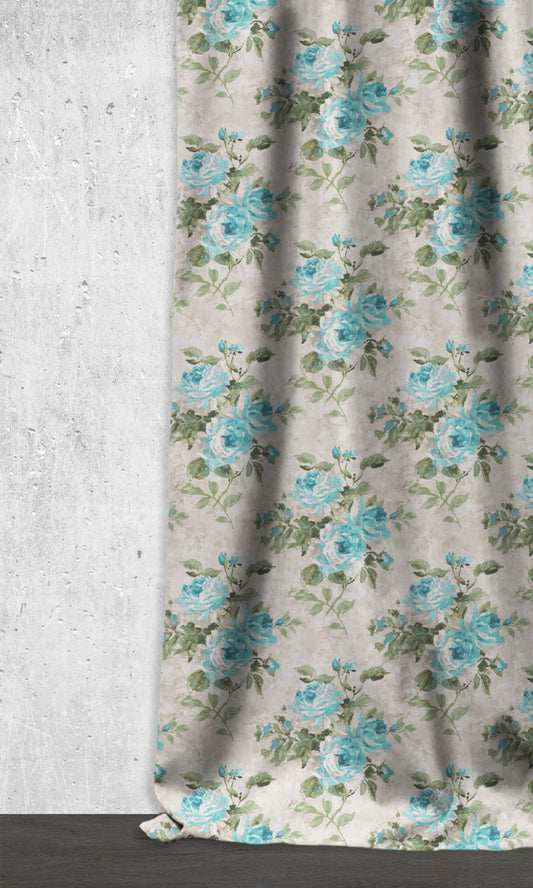 Floral Dimout Home Décor Fabric By the Yard (Blue/ White/ Green)