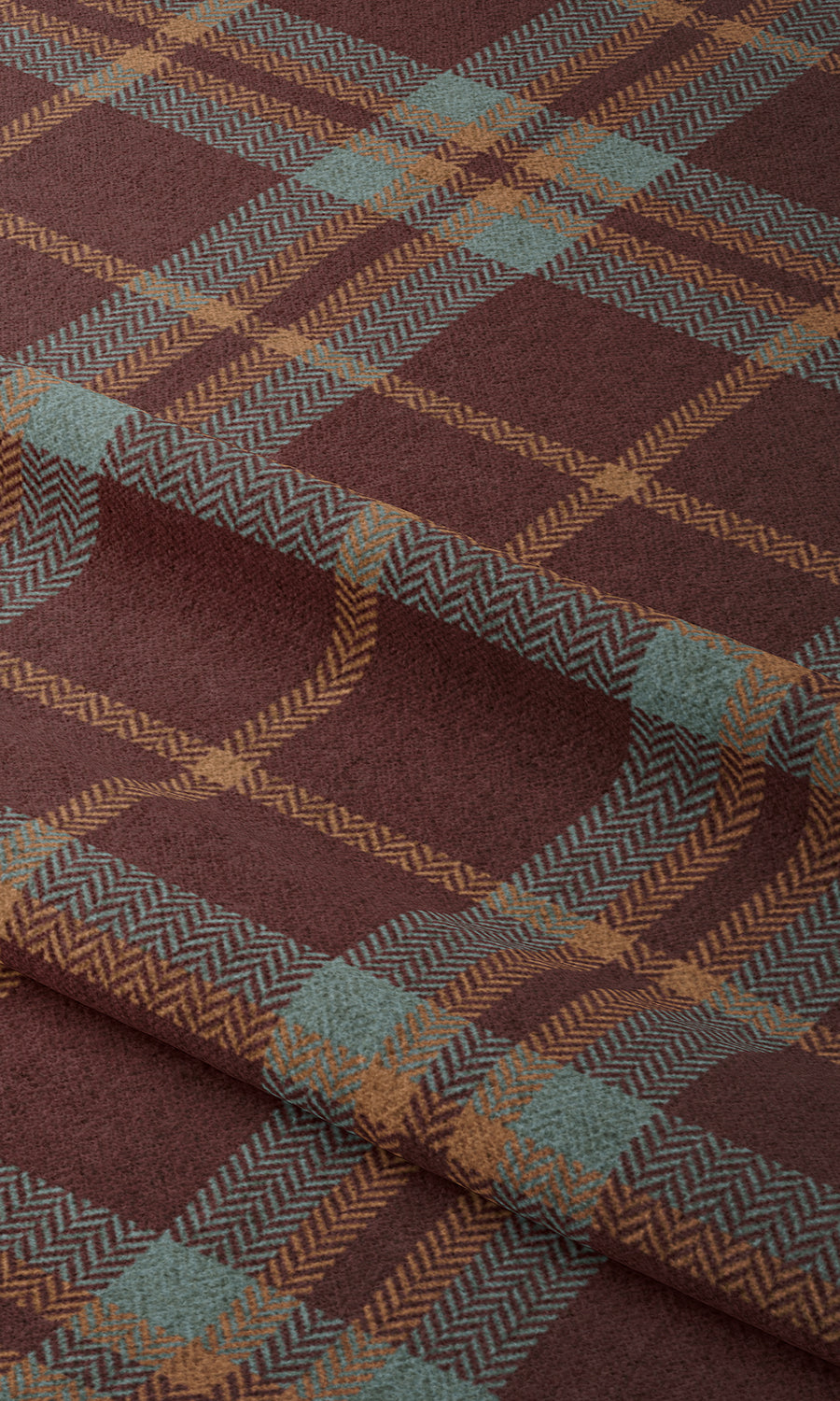 Checkered Drapery (Wine Red/ Orange/ Blue) Extra Long Short Wide