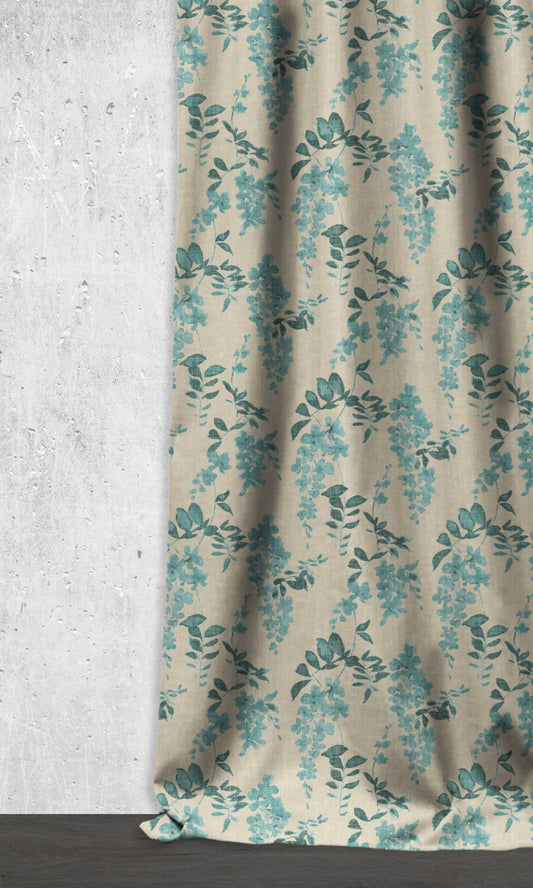Floral Dimout Home Décor Fabric By the Yard (Blue/ Grey)