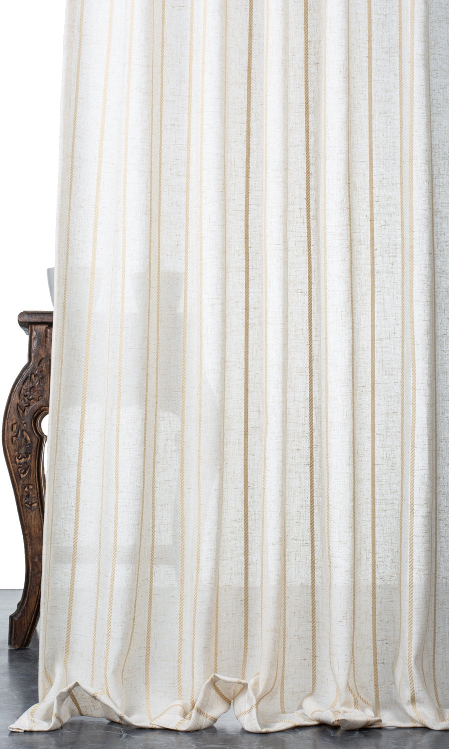 Striped Sheer Home Décor Fabric By the Yard (White/ Mustard Beige)