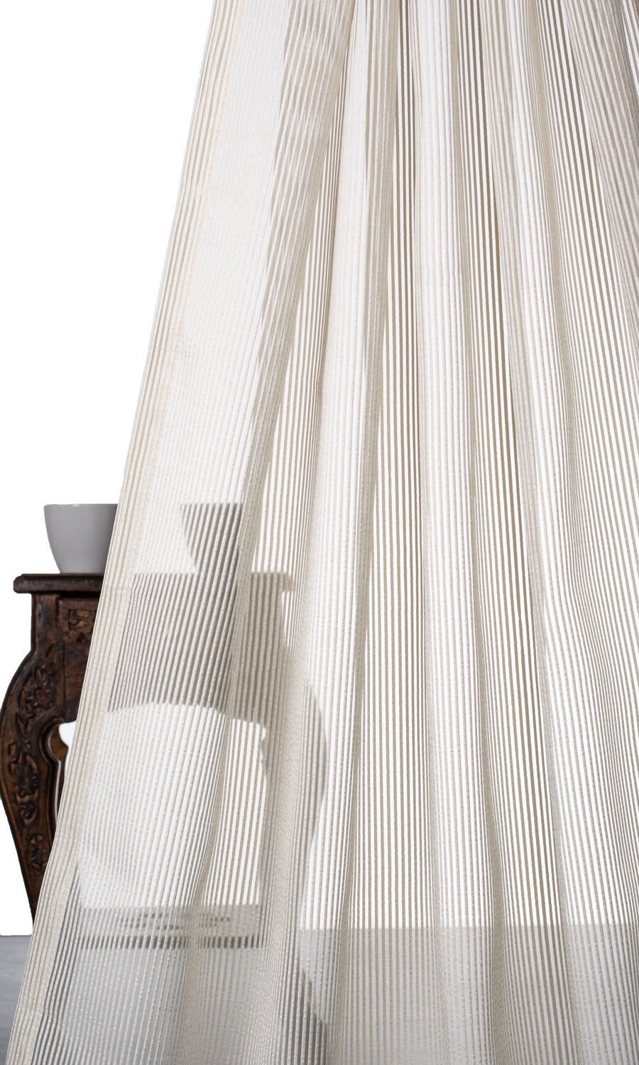 Striped Sheer Home Textile Fabric Material By the Yard (Pale Beige/ Ivory)