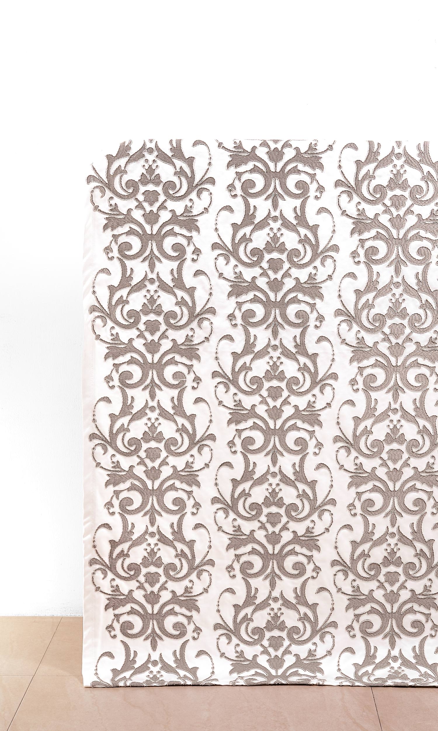 Damask Home Décor Fabric By the Yard (White/ Grey)
