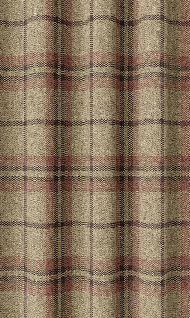 Check Patterned Home Textile Fabric Material Sample (Beige/ Red)