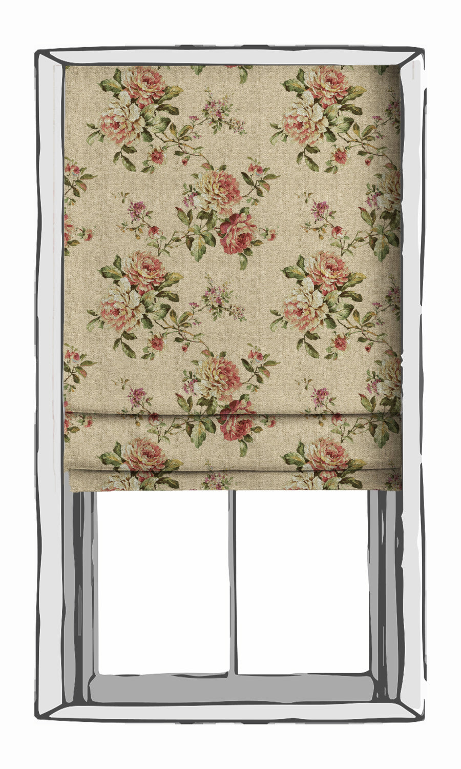 Floral Window Treatments Fabric By the Yard (Ochre/ Green/ Red)