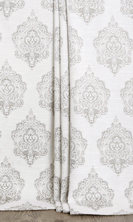 Damask Poly-Cotton Drapes (Off White/ Gray)