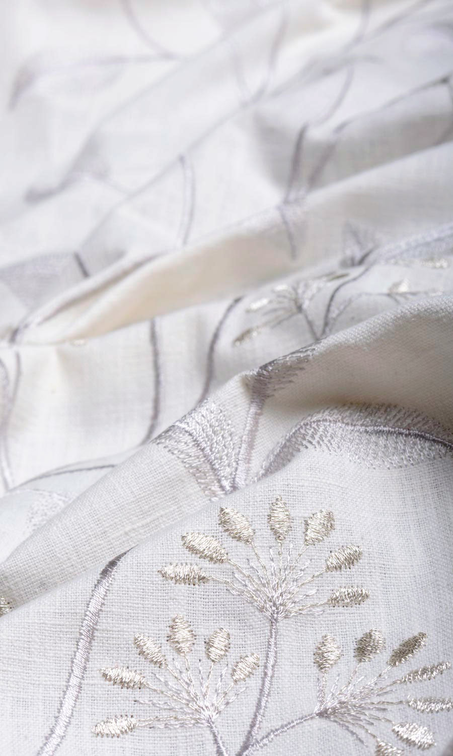 Floral Embroidery Home Textile Fabric Material By the Yard (White/ Cream)