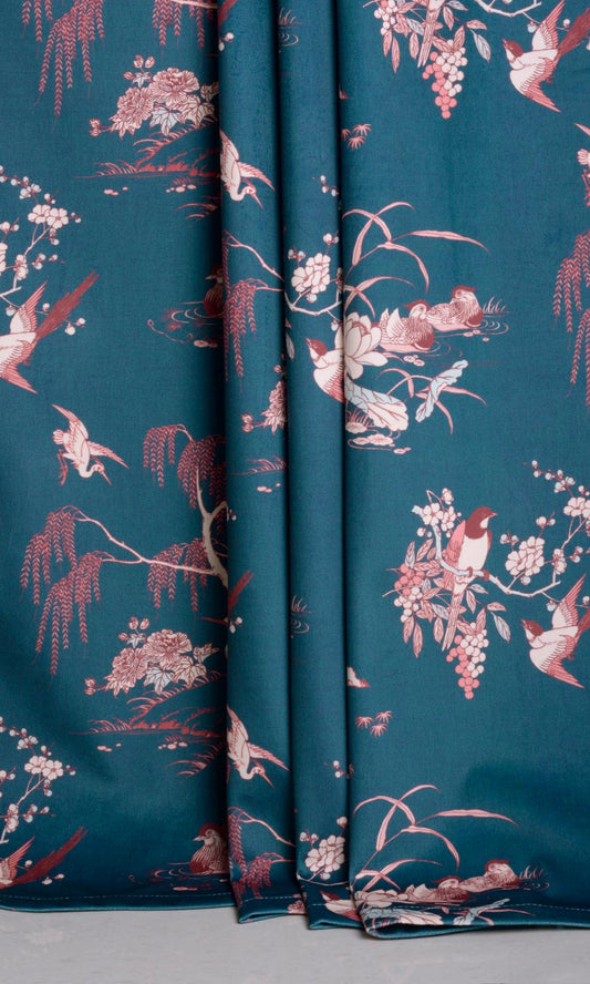 Chinoiserie Toile Velvet Home Décor Fabric By the Yard (Blue/ Pink)
