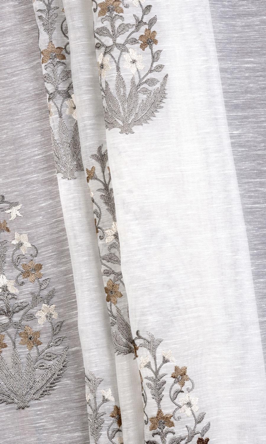 Floral Sheer Window Treatments Fabric By the Yard (White/ Grey/ Brown)